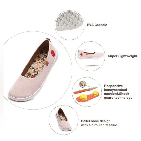 UIN Women's Art Painted Ballet Flats Slip On Pointed Toe Loafers (Valencia Pink) - Picture 3 of 8